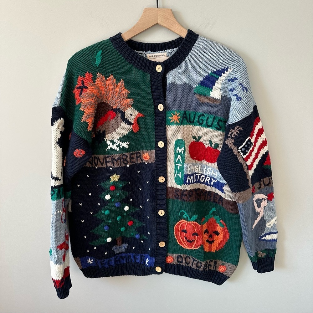 Christopher & Banks Multicolor Holiday Theme Cardigan Sweater